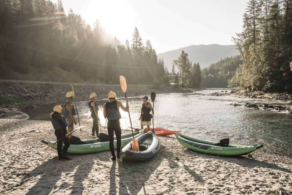 group of people getting ready to river raft